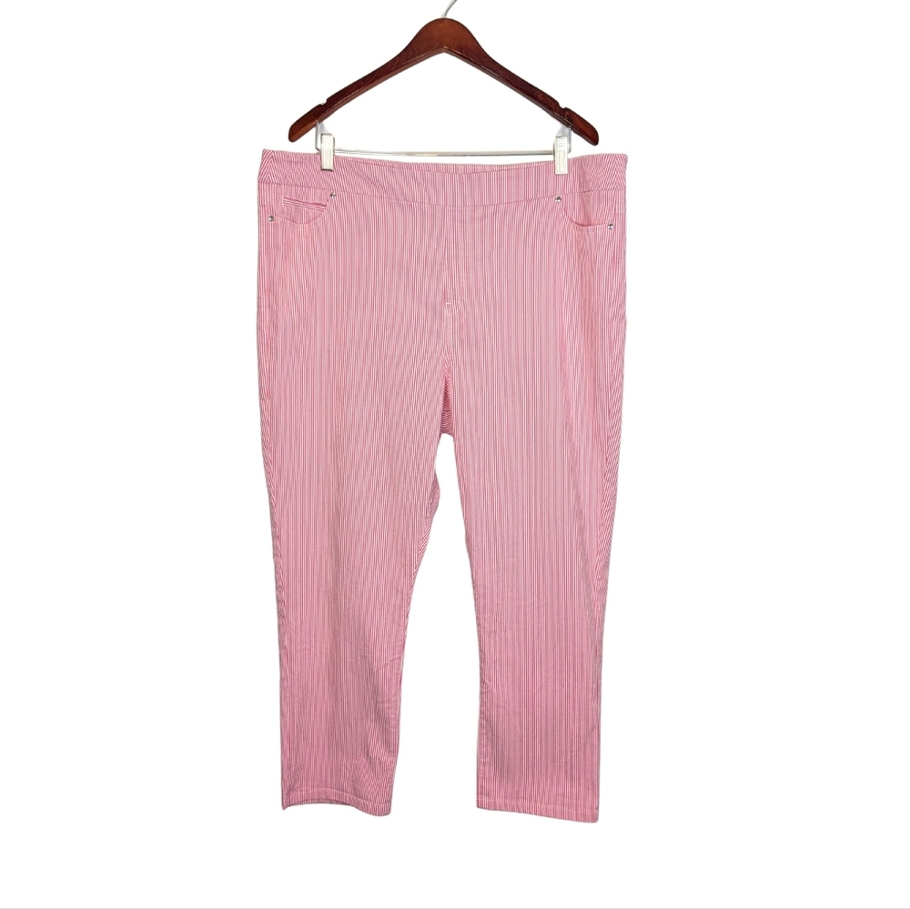 Mario Serrani Women's XXL Stretch Capri pants striped Comfort Fit pink & white